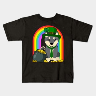 Shiba Inu Rainbow Irish Clover St Patrick Day Dog Gift print Kids T-Shirt